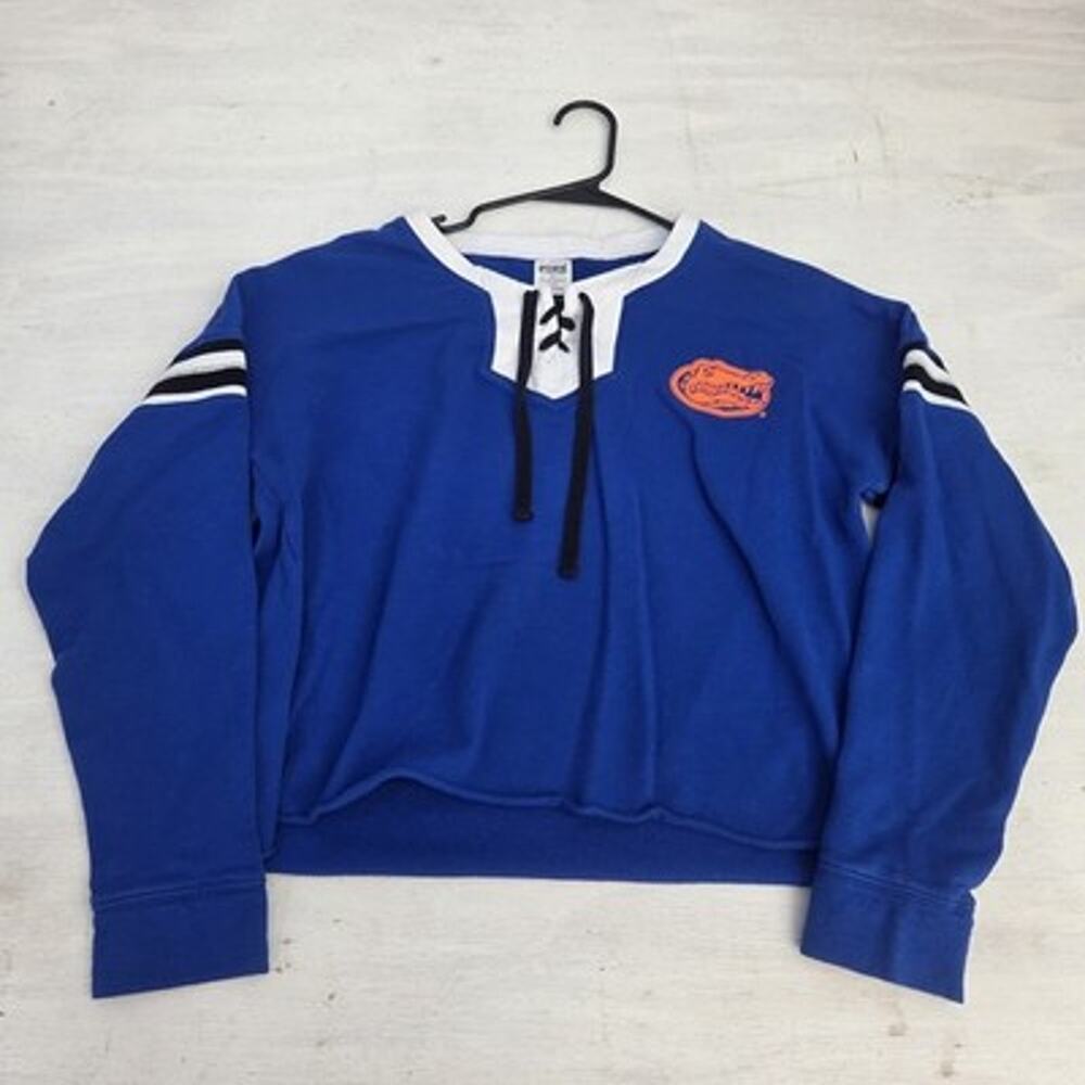 Victorias Secret PINK Womens M Crewneck Sweatshirt Florida Gators UF Blue Crop